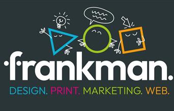 Colourful text on a dark background, Frankman design print marketing web
